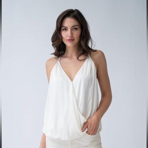 Adrienne Landau White Satin Wrap-Style Camisole